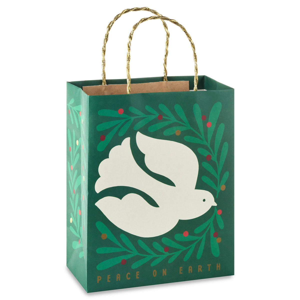 Hallmark 9.6'' Peace Dove on Green Medium Christmas Gift Bag