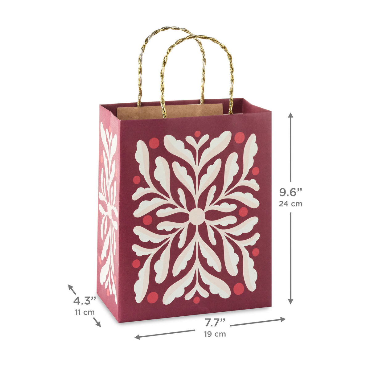 Hallmark 9.6'' Abstract Flower on Dark Red Medium Christmas Gift Bag