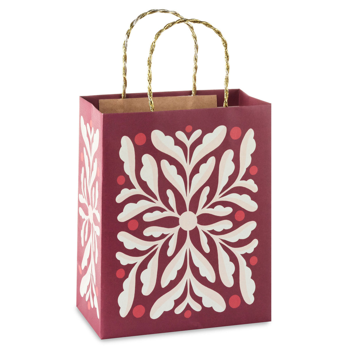 Hallmark 9.6'' Abstract Flower on Dark Red Medium Christmas Gift Bag