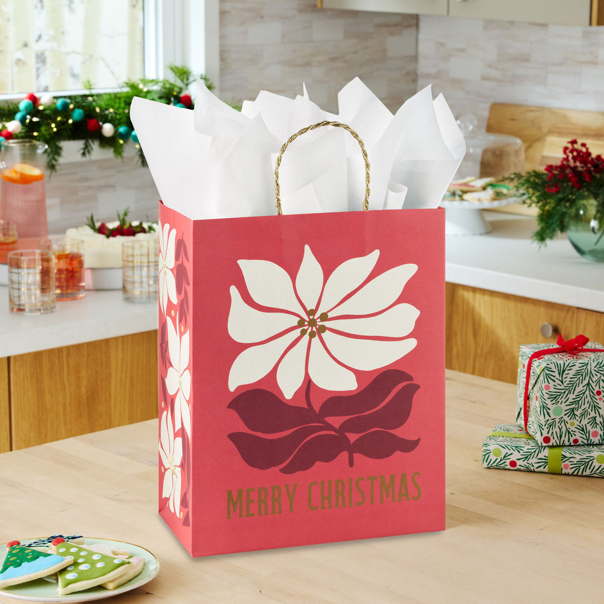 Hallmark 13'' Modern Poinsettia Red Large Christmas Gift Bag