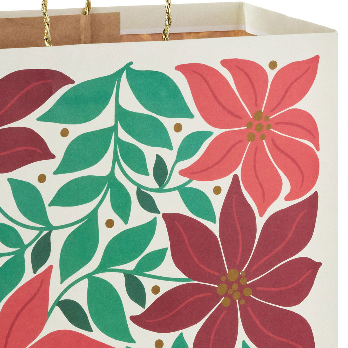 Hallmark 15'' Poinsettias on Cream Extra-Deep Christmas Gift Bag