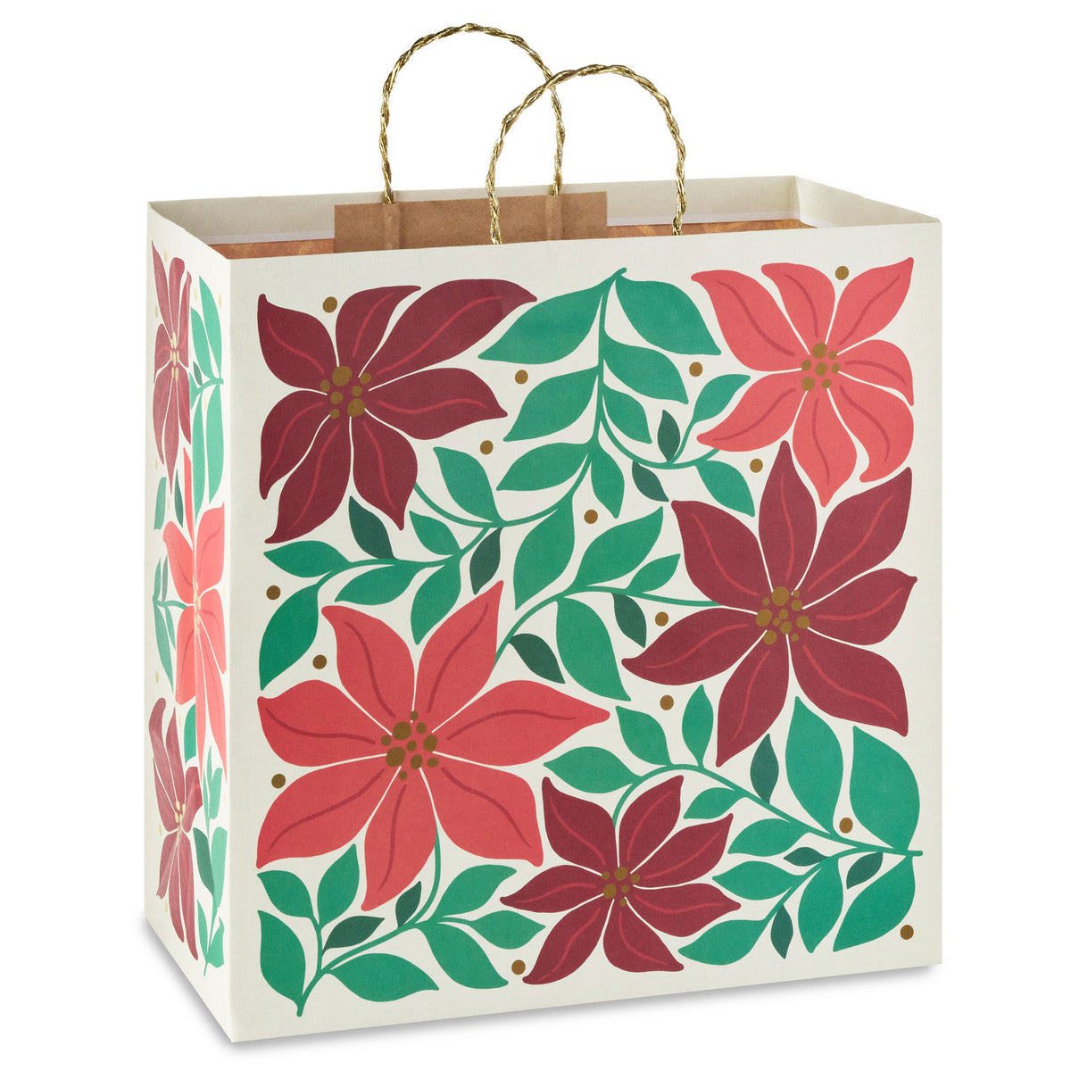 Hallmark 15'' Poinsettias on Cream Extra-Deep Christmas Gift Bag