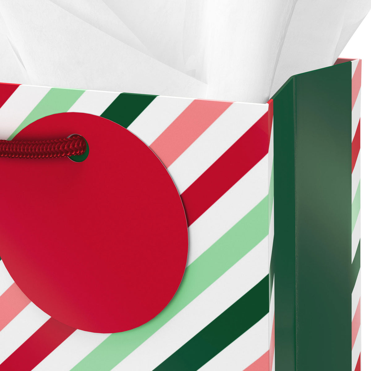 Hallmark 6.5'' Pink and Green Stripes Small Christmas Gift Bag With Tissue Paper