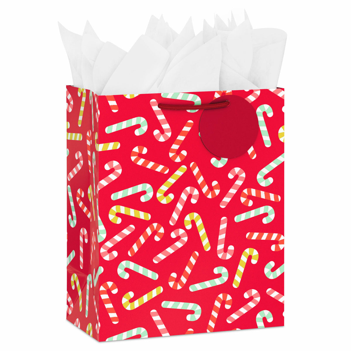 Hallmark 9.6'' Candy Canes on Red Medium Christmas Gift Bag With Tissue Paper
