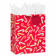Hallmark 9.6'' Candy Canes on Red Medium Christmas Gift Bag With Tissue Paper