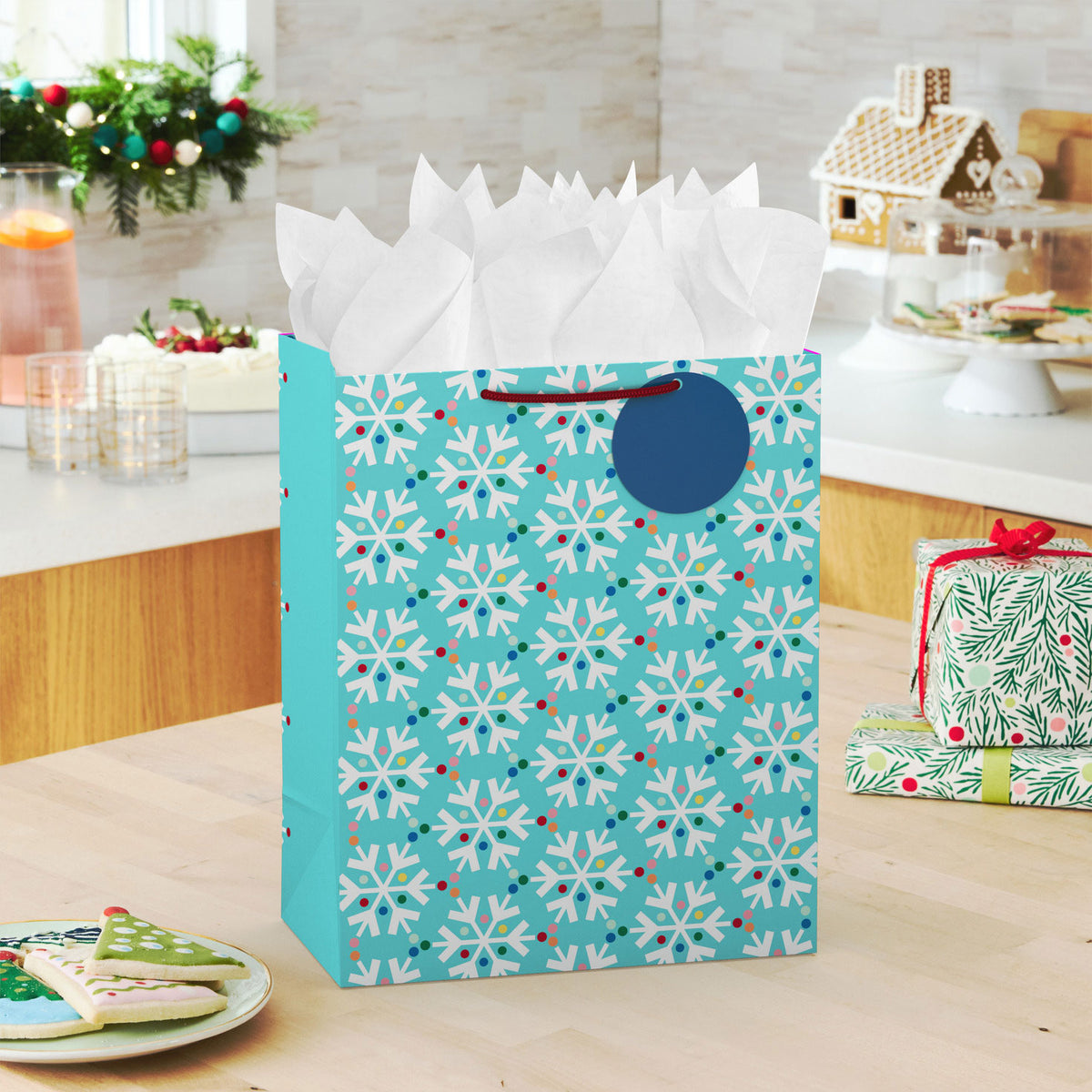 Hallmark 13'' Rainbow Snowflakes on Blue Large Christmas Gift Bag With Tissue Paper