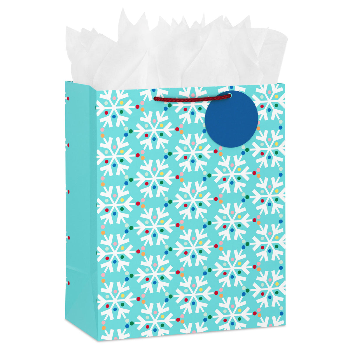 Hallmark 13'' Rainbow Snowflakes on Blue Large Christmas Gift Bag With Tissue Paper
