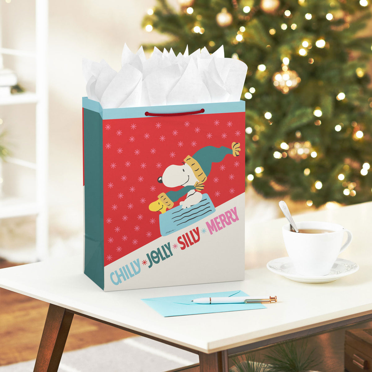 Hallmark 13'' Peanuts® Snoopy Sled Large Christmas Gift Bag