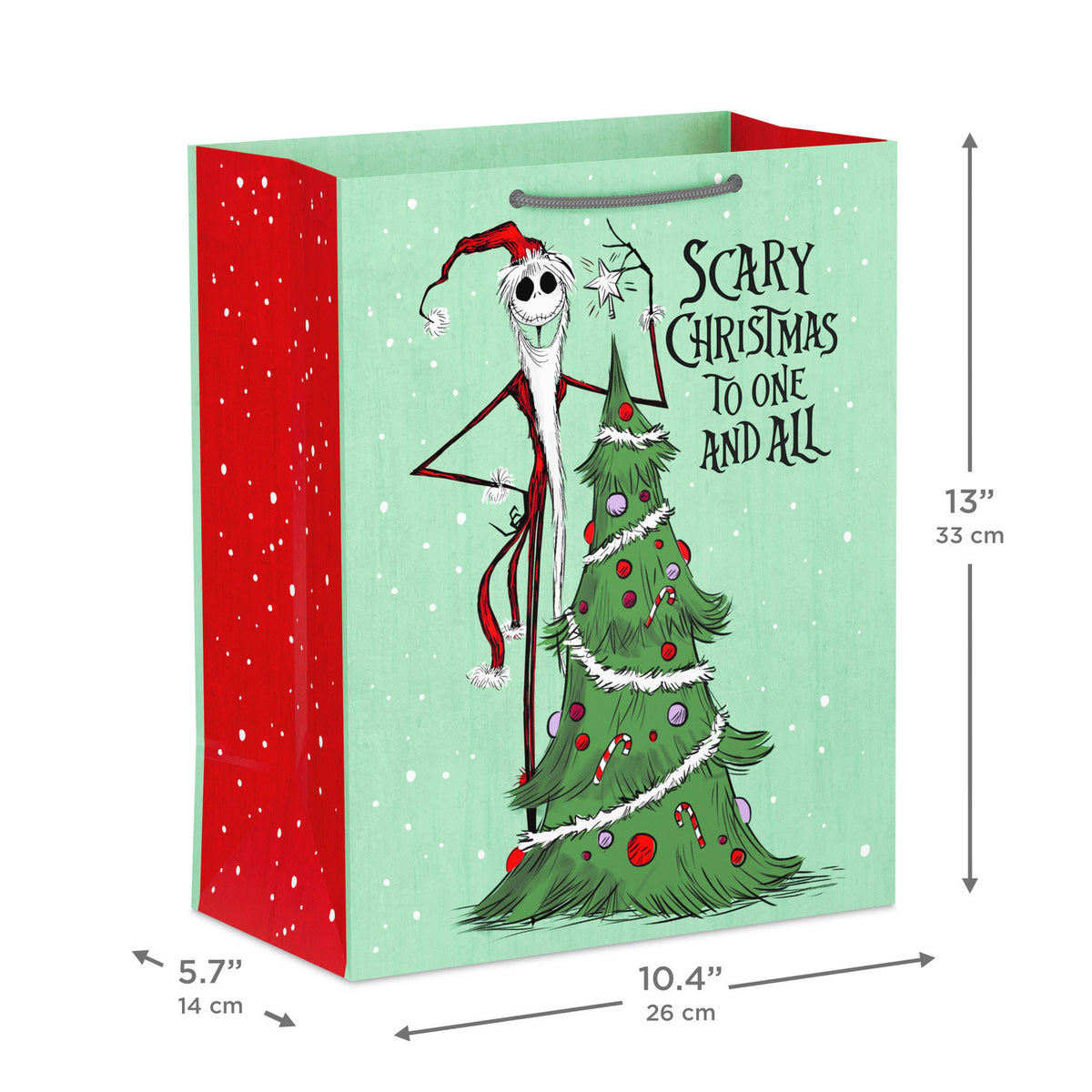 Hallmark 13'' Disney Tim Burton's The Nightmare Before Christmas Jack Skellington Santa, Green Large Christmas Gift Bag