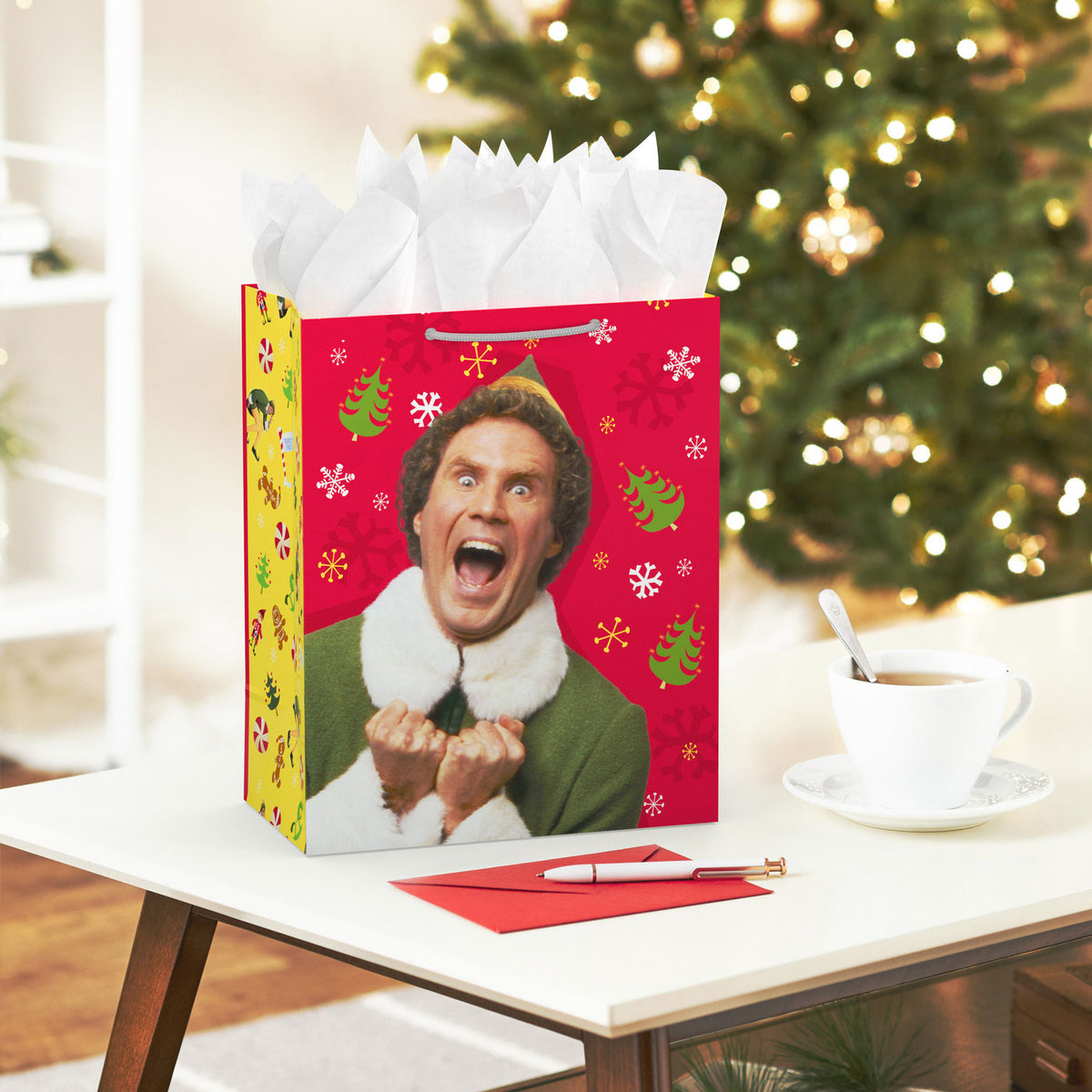 Hallmark 13'' Elf Buddy on Red Large Christmas Gift Bag
