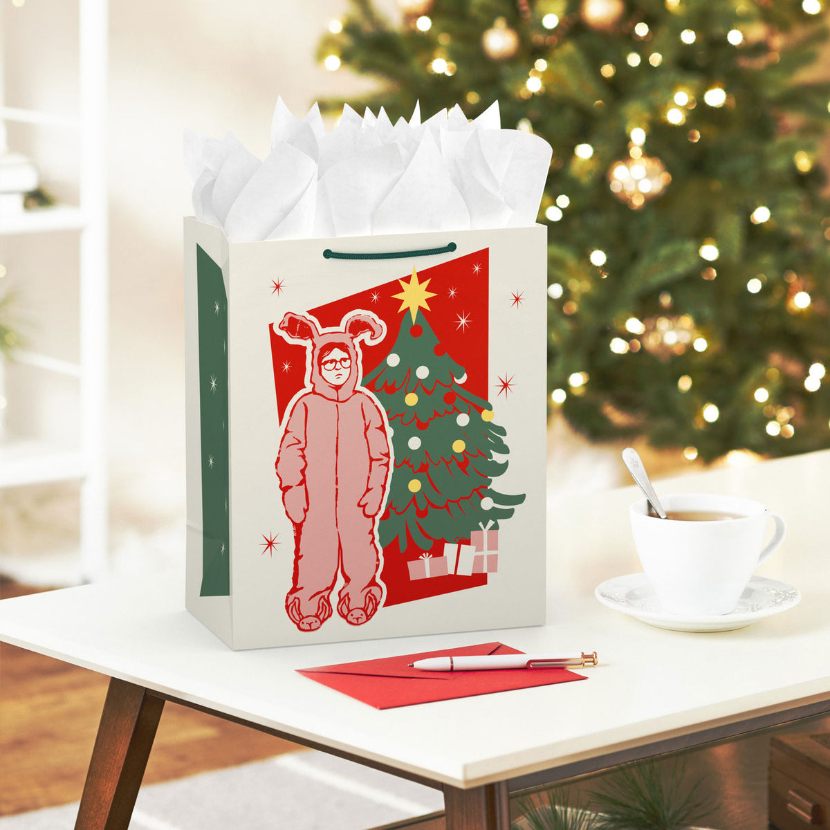 Hallmark 13'' A Christmas Story™ Ralphie Bunny Suit Large Christmas Gift Bag