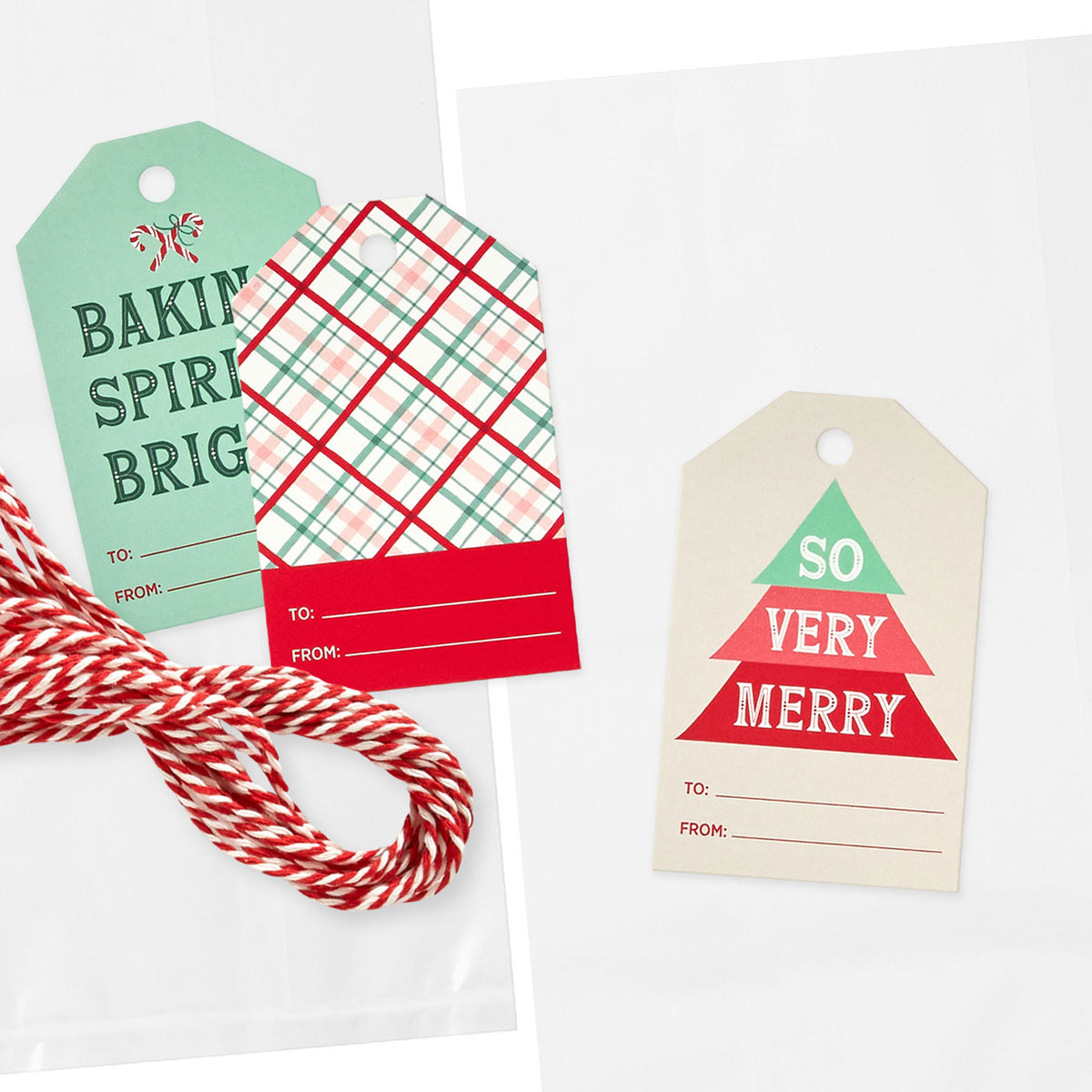 Hallmark Clear Cello Christmas Goodie Bags With Gift Tags, Pack of 12