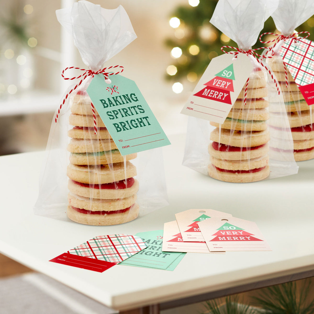 Hallmark Clear Cello Christmas Goodie Bags With Gift Tags, Pack of 12