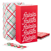 Hallmark Plaid and Fa La La Christmas Goodie Bags With Stickers, Pack of 12