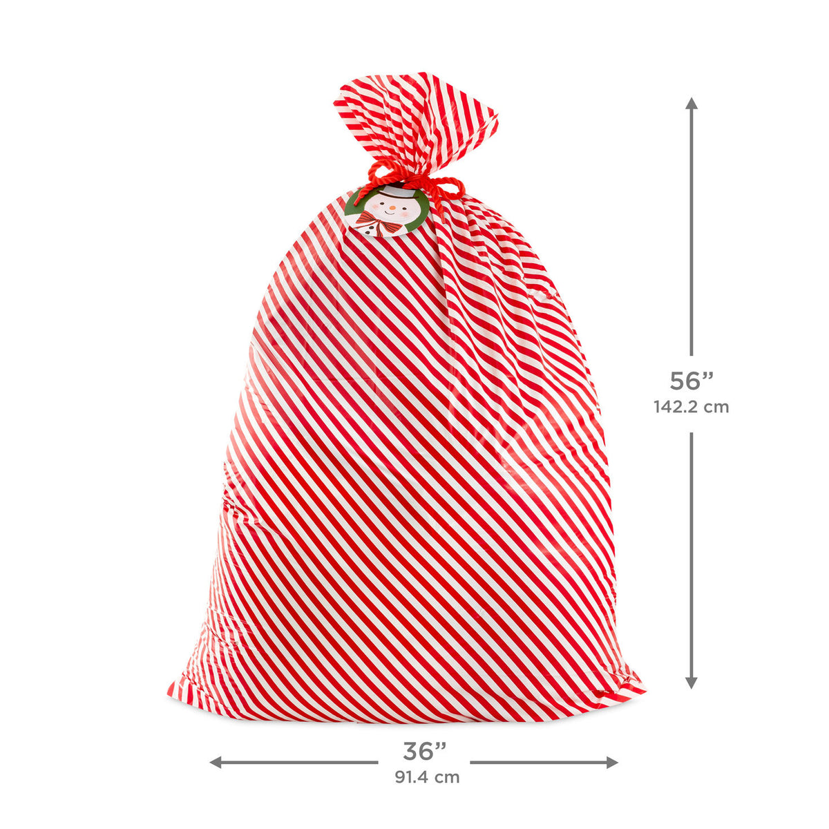 Hallmark 56'' Red and White Striped Giant Plastic Christmas Gift Bag With Snowman Tag and Tie