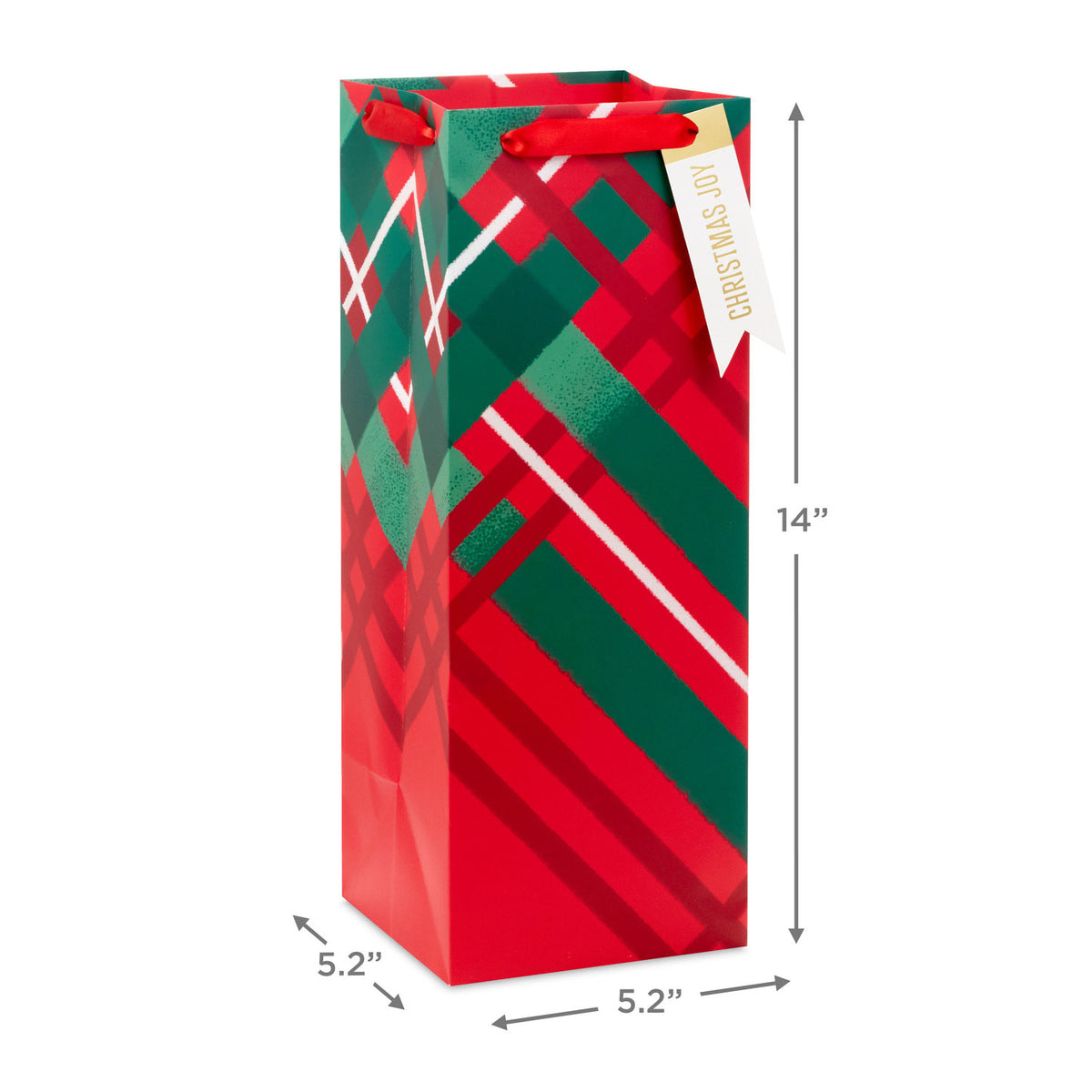 Hallmark 14'' Red and Green Plaid Large Christmas Wine Gift Bag
