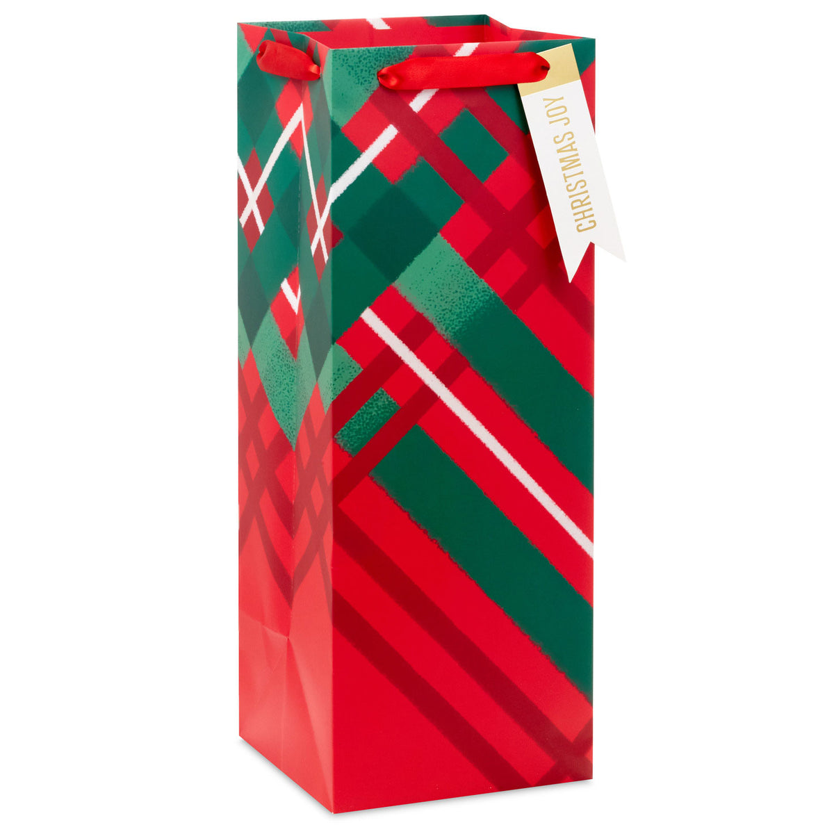 Hallmark 14'' Red and Green Plaid Large Christmas Wine Gift Bag