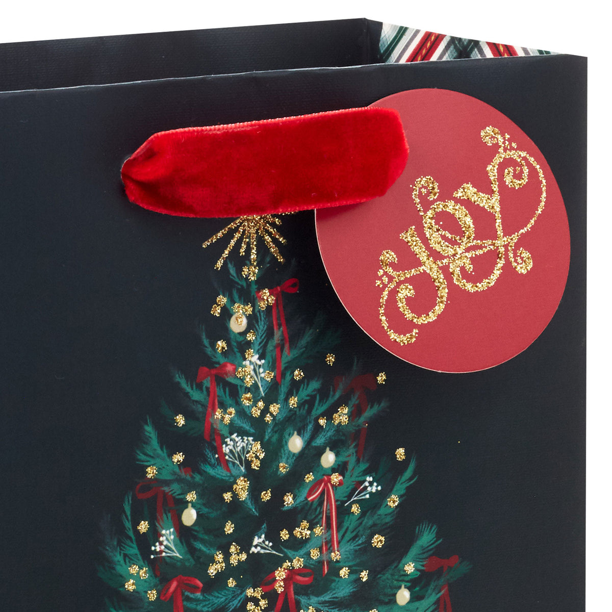 Hallmark 6.5'' Evergreen With Red Bows on Black Small Christmas Gift Bag