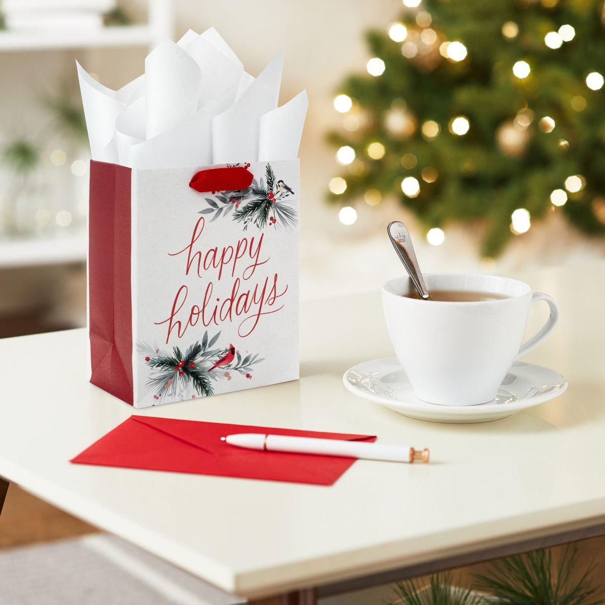Hallmark 6.5'' Happy Holidays on White Small Gift Bag