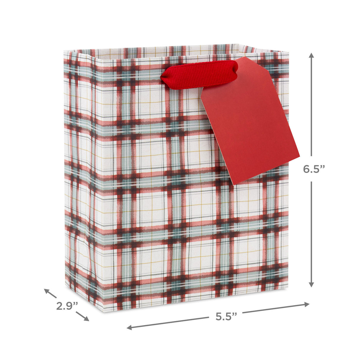 Hallmark 6.5'' Farmhouse Plaid on White Small Holiday Gift Bag