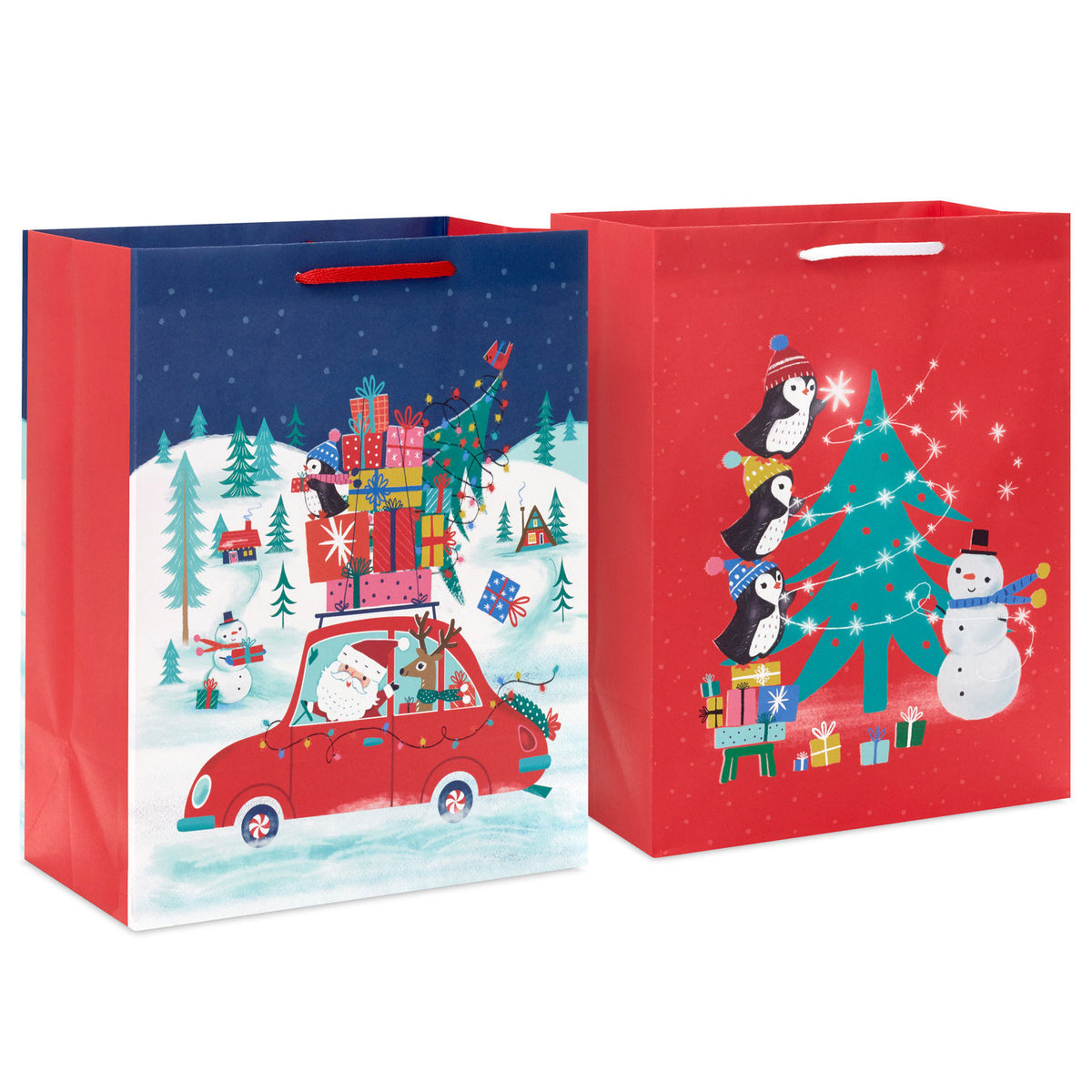 Hallmark 11.5'' Penguin Holiday Fun 2-Pack Large Gift Bag Bundle