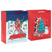 Hallmark 11.5'' Penguin Holiday Fun 2-Pack Large Gift Bag Bundle