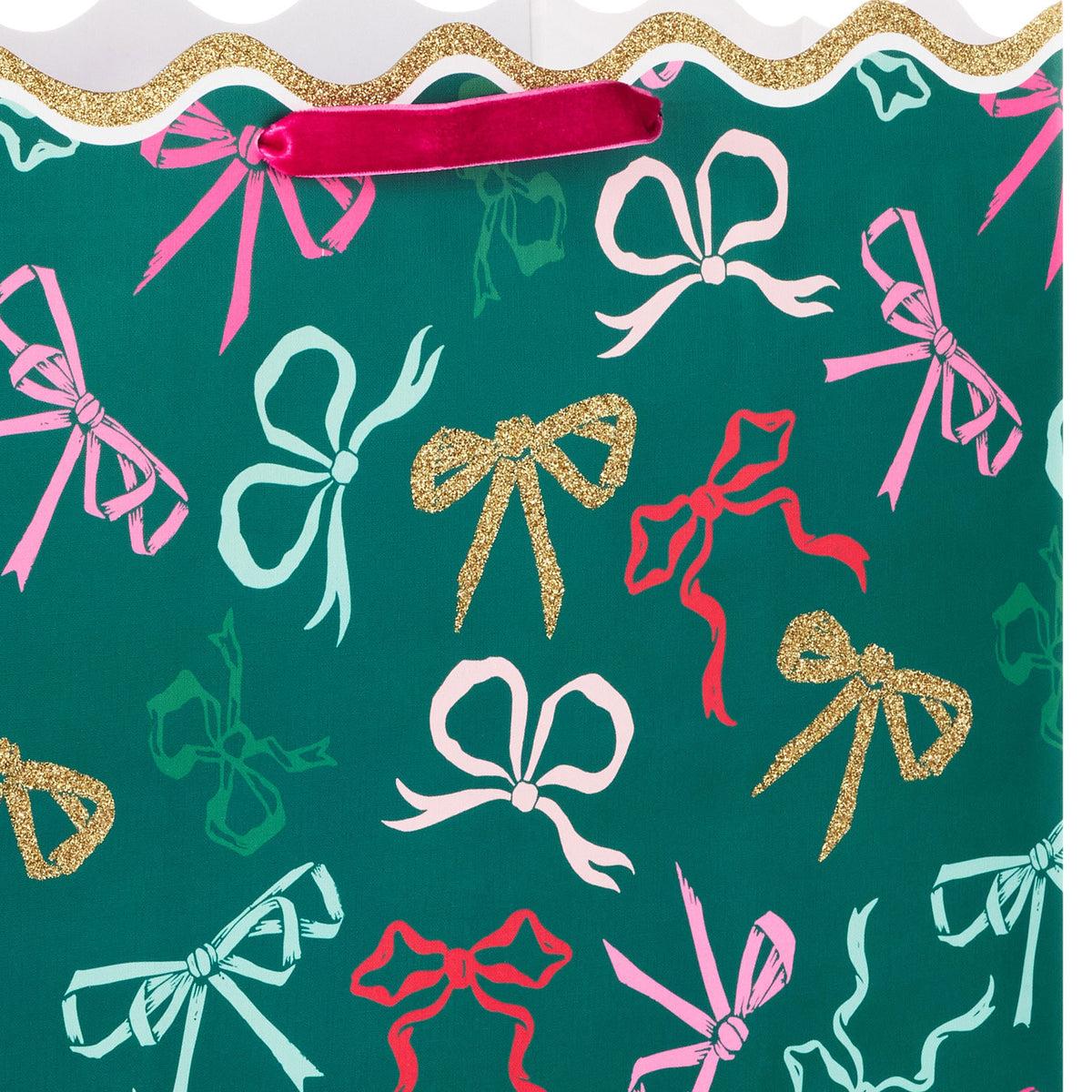 Hallmark 15'' Lacey Chabert Collection Bows on Green Extra-Deep Christmas Gift Bag