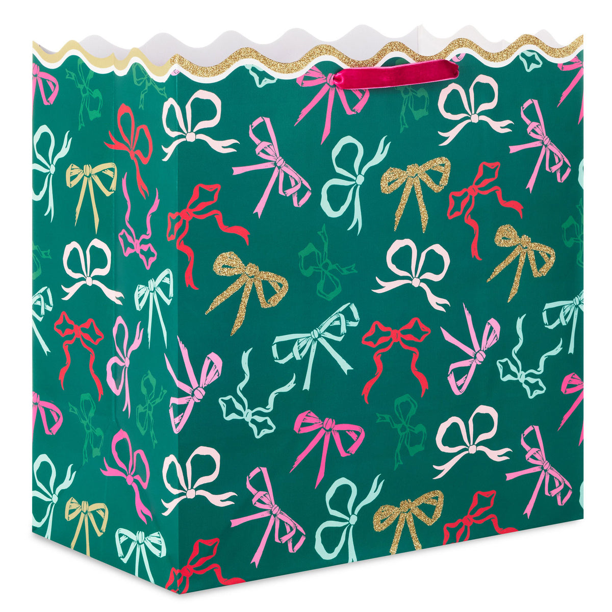 Hallmark 15'' Lacey Chabert Collection Bows on Green Extra-Deep Christmas Gift Bag