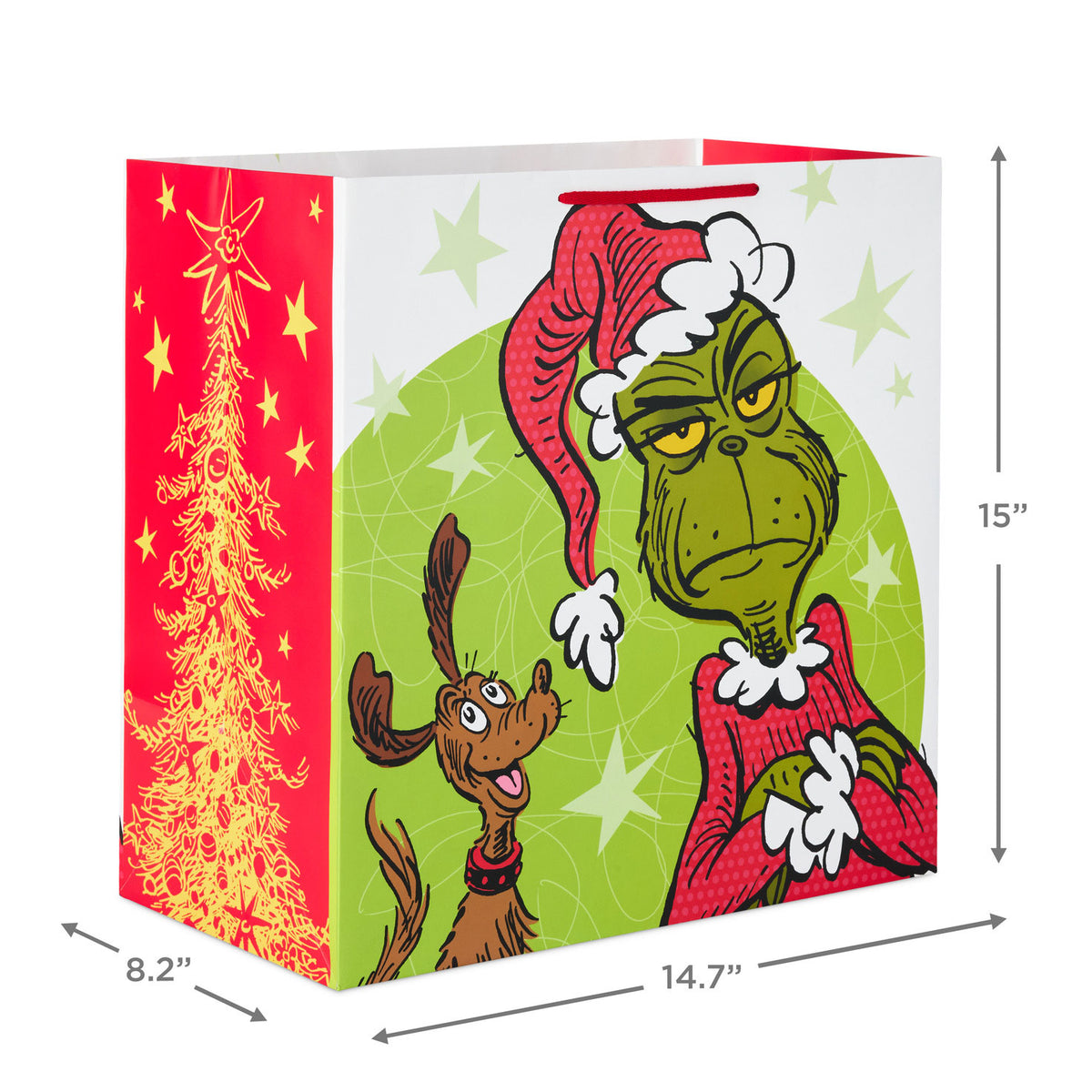 Hallmark 15'' Dr. Seuss's How the Grinch Stole Christmas!™ Grimacing Grinch Extra-Deep Christmas Gift Bag