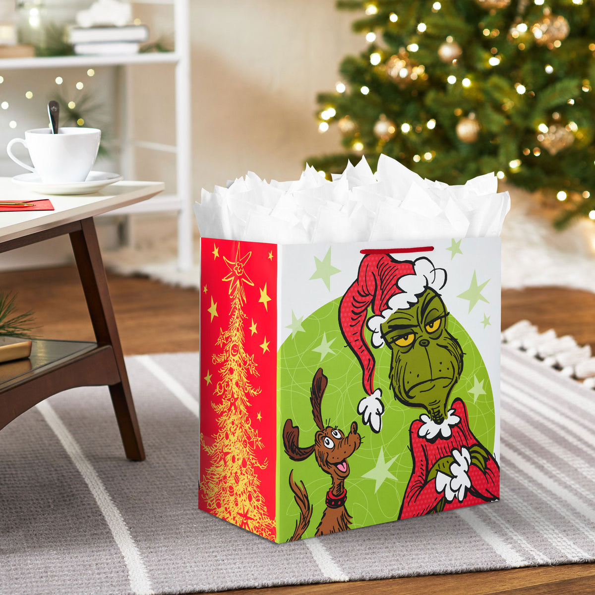 Hallmark 15'' Dr. Seuss's How the Grinch Stole Christmas!™ Grimacing Grinch Extra-Deep Christmas Gift Bag