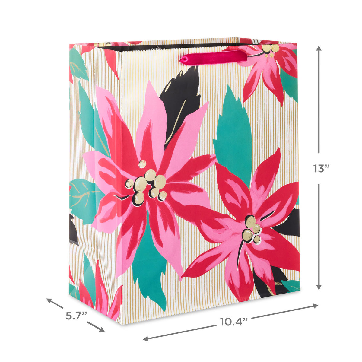 Hallmark 13'' Lacey Chabert Collection Pink Poinsettias Large Christmas Gift Bag