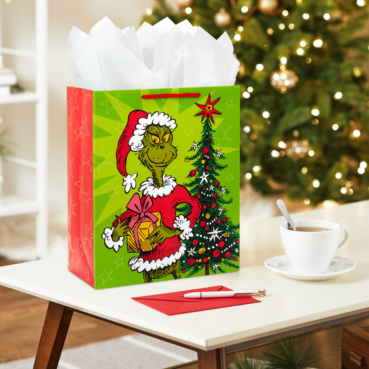 Hallmark 13'' Dr. Seuss's How the Grinch Stole Christmas!™ Grinch With Present Large Christmas Gift Bag