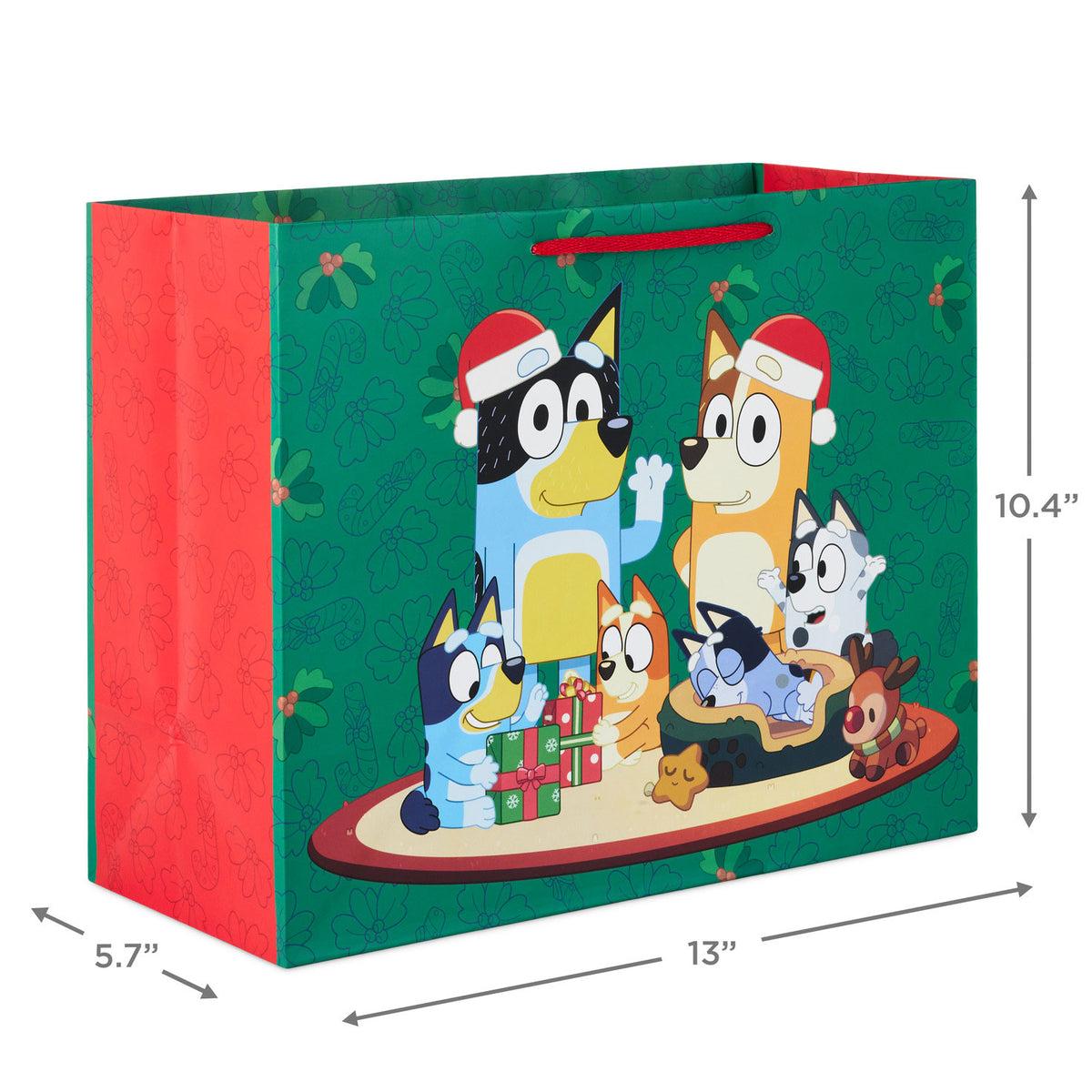 Hallmark 10.4'' Bluey Family on Green Large Christmas Gift Bag