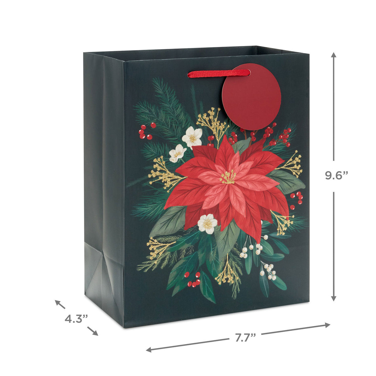 Hallmark 9.6'' Red Poinsettia on Black Medium Christmas Gift Bag
