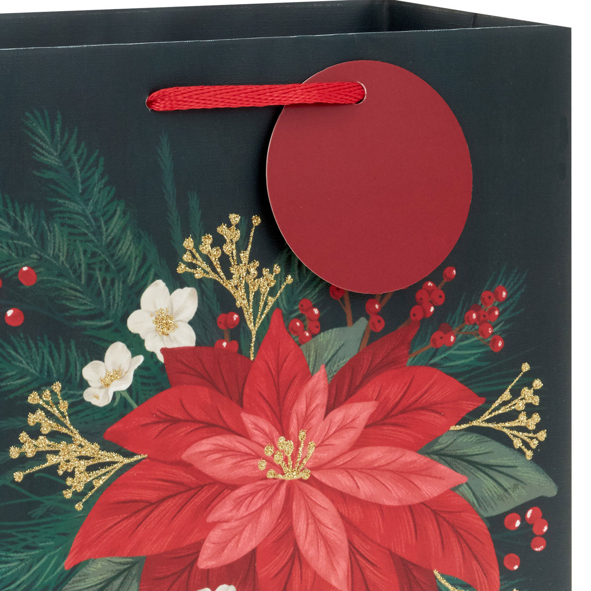 Hallmark 9.6'' Red Poinsettia on Black Medium Christmas Gift Bag