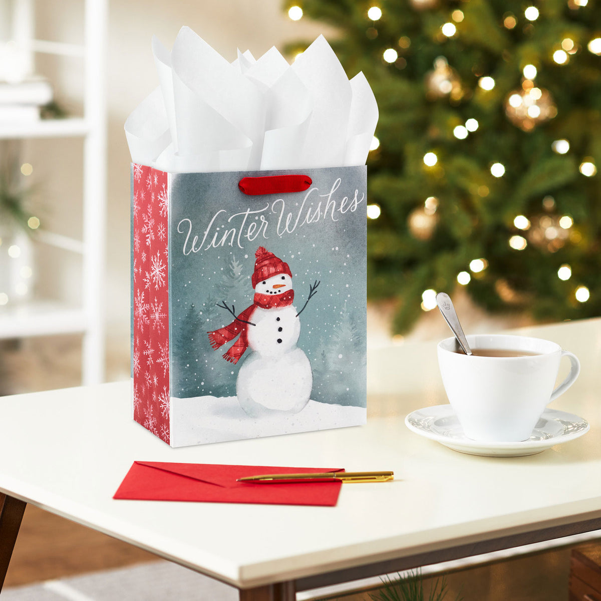 Hallmark 9.6'' Winter Wishes Snowman on Gray Medium Holiday Gift Bag