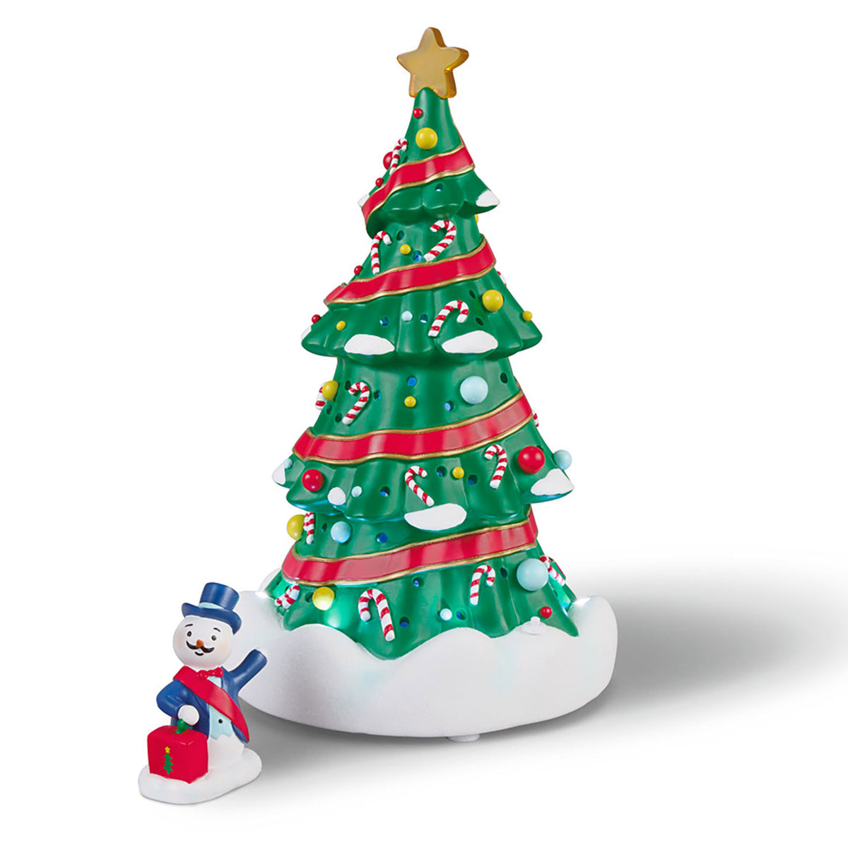 Hallmark Magic Snowman Village Musical Christmas Tree and Mayor Tabletop Decorations With Light, Set of 2