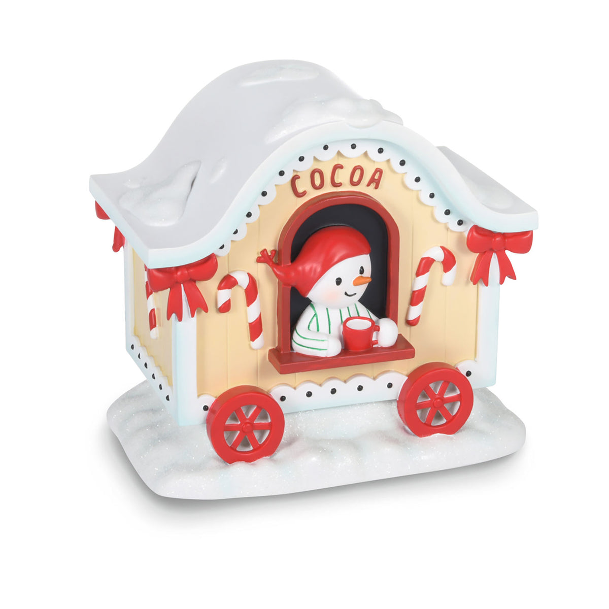 Hallmark Magic Snowman Village Hot Cocoa Cart Tabletop Decoration, 4.25''