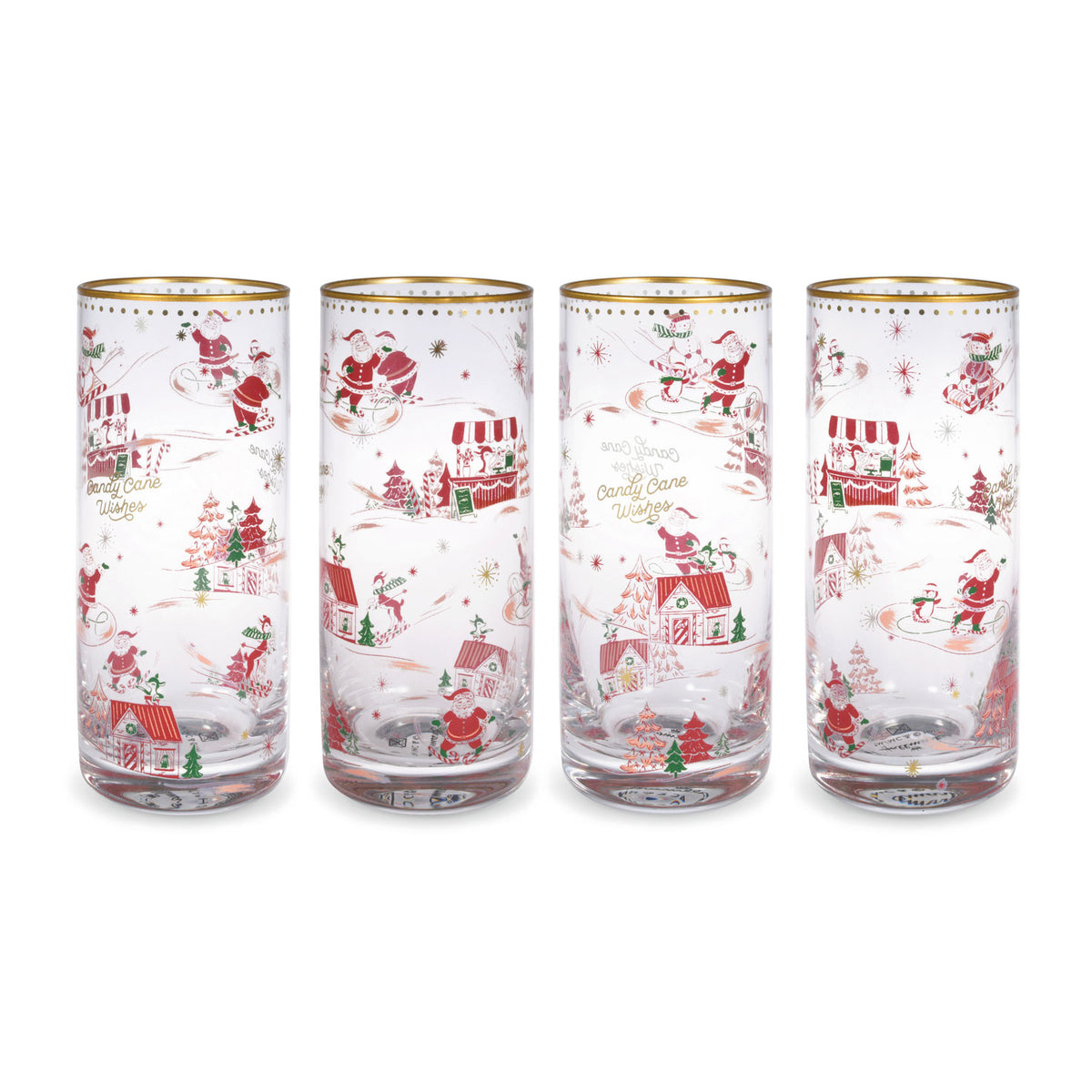 Hallmark Candy Cane Wishes Drinking Glasses, Set of 4