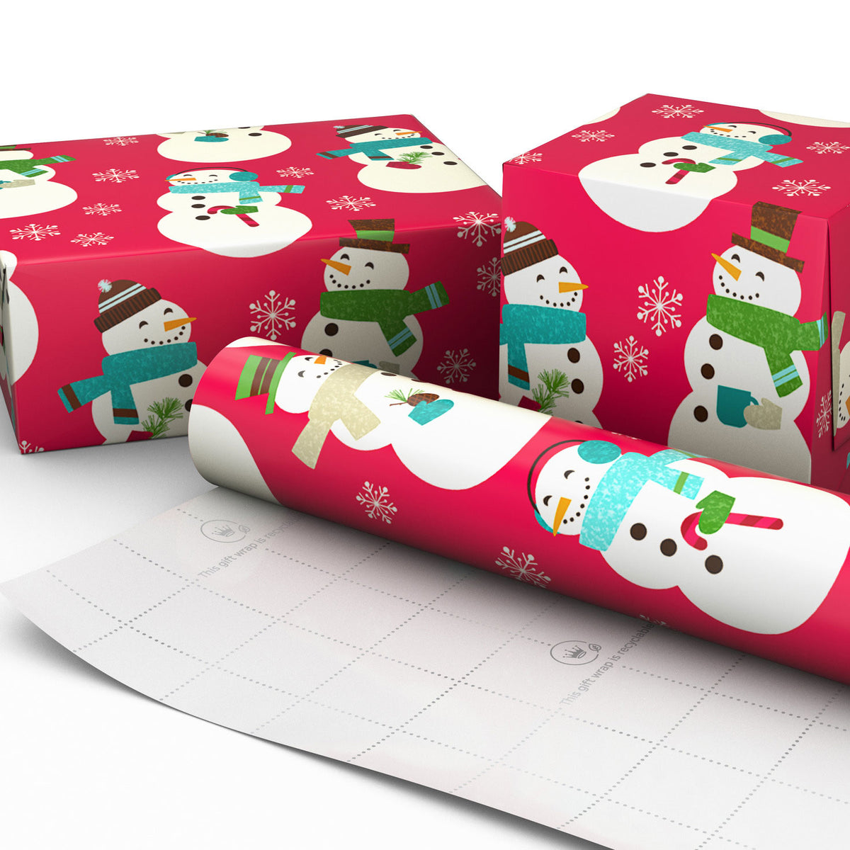 Hallmark Snowmen on Red Jumbo Christmas Wrapping Paper, 90 sq. ft.