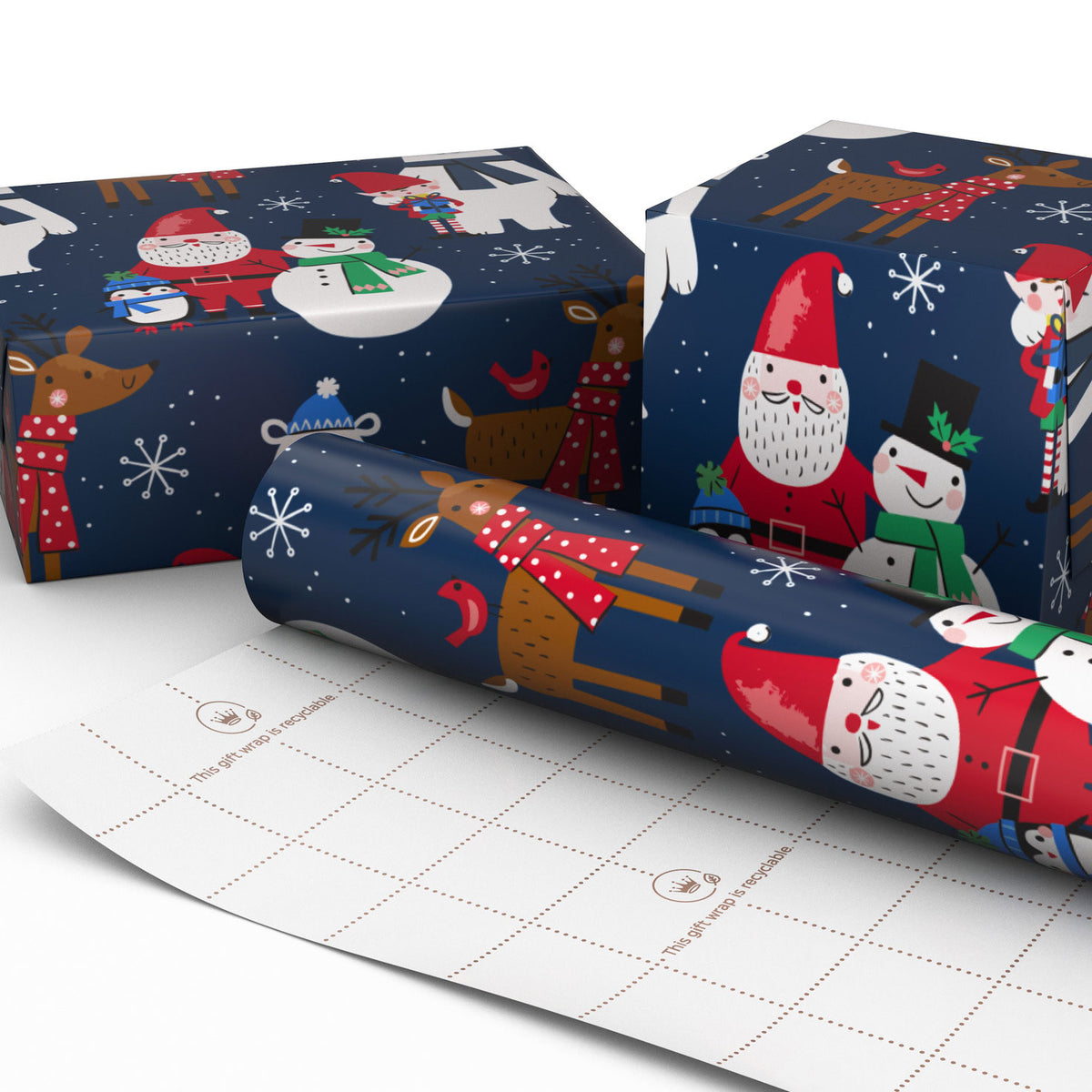Hallmark Santa and Friends on Navy Jumbo Christmas Wrapping Paper Roll, 90 sq. ft.