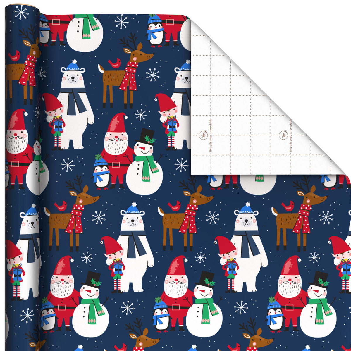 Hallmark Santa and Friends on Navy Jumbo Christmas Wrapping Paper Roll, 90 sq. ft.