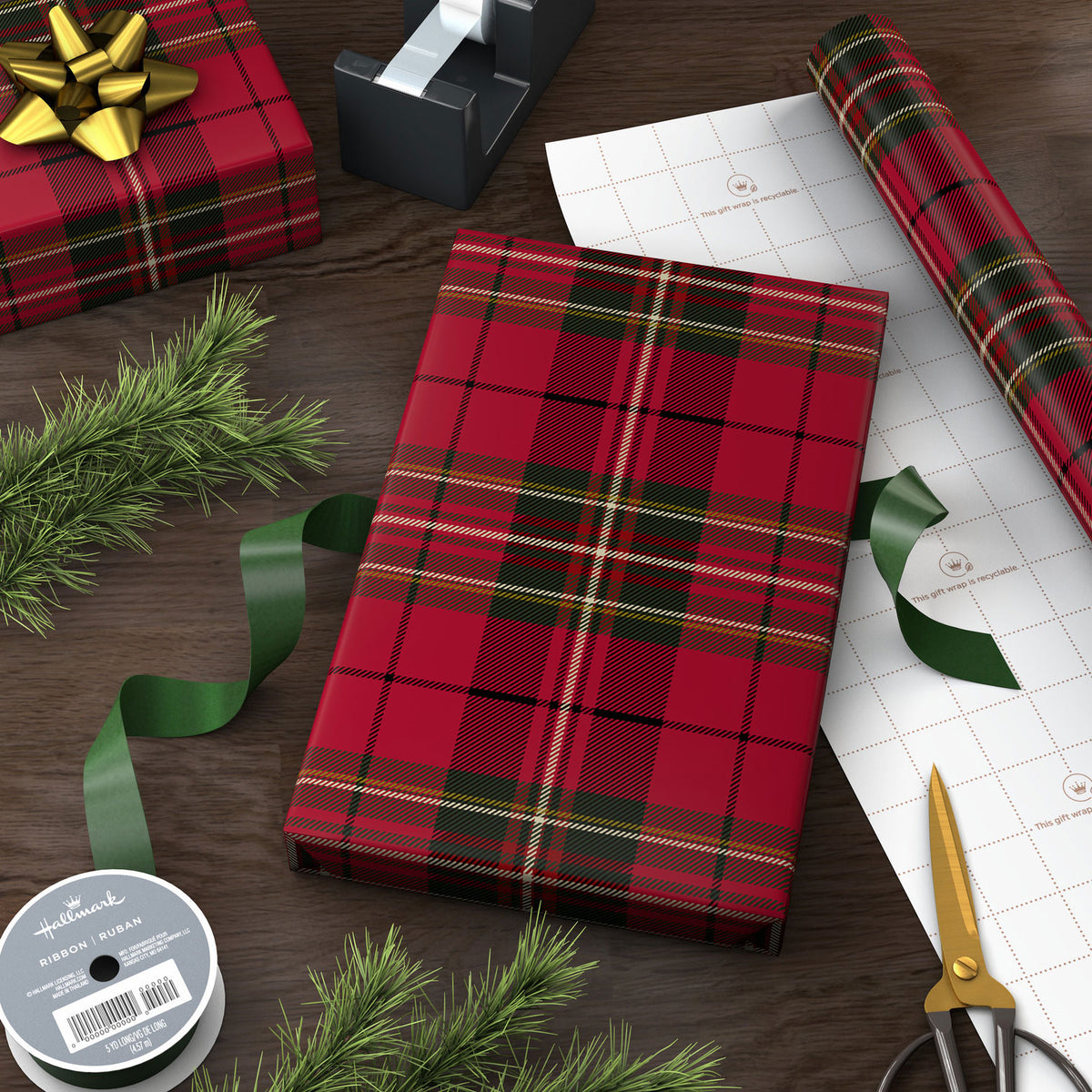 Hallmark Classic Red Plaid Jumbo Christmas Wrapping Paper Roll, 90 sq. ft.