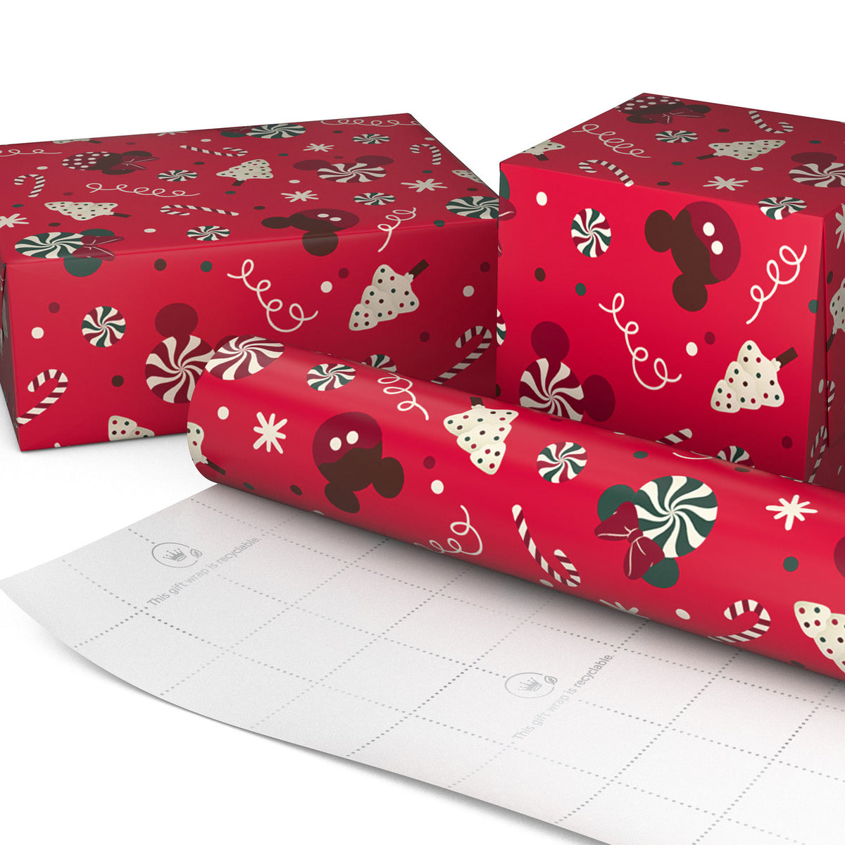 Hallmark Disney Mickey and Minnie Treats on Red Jumbo Christmas Wrapping Paper Roll, 70 sq. ft.