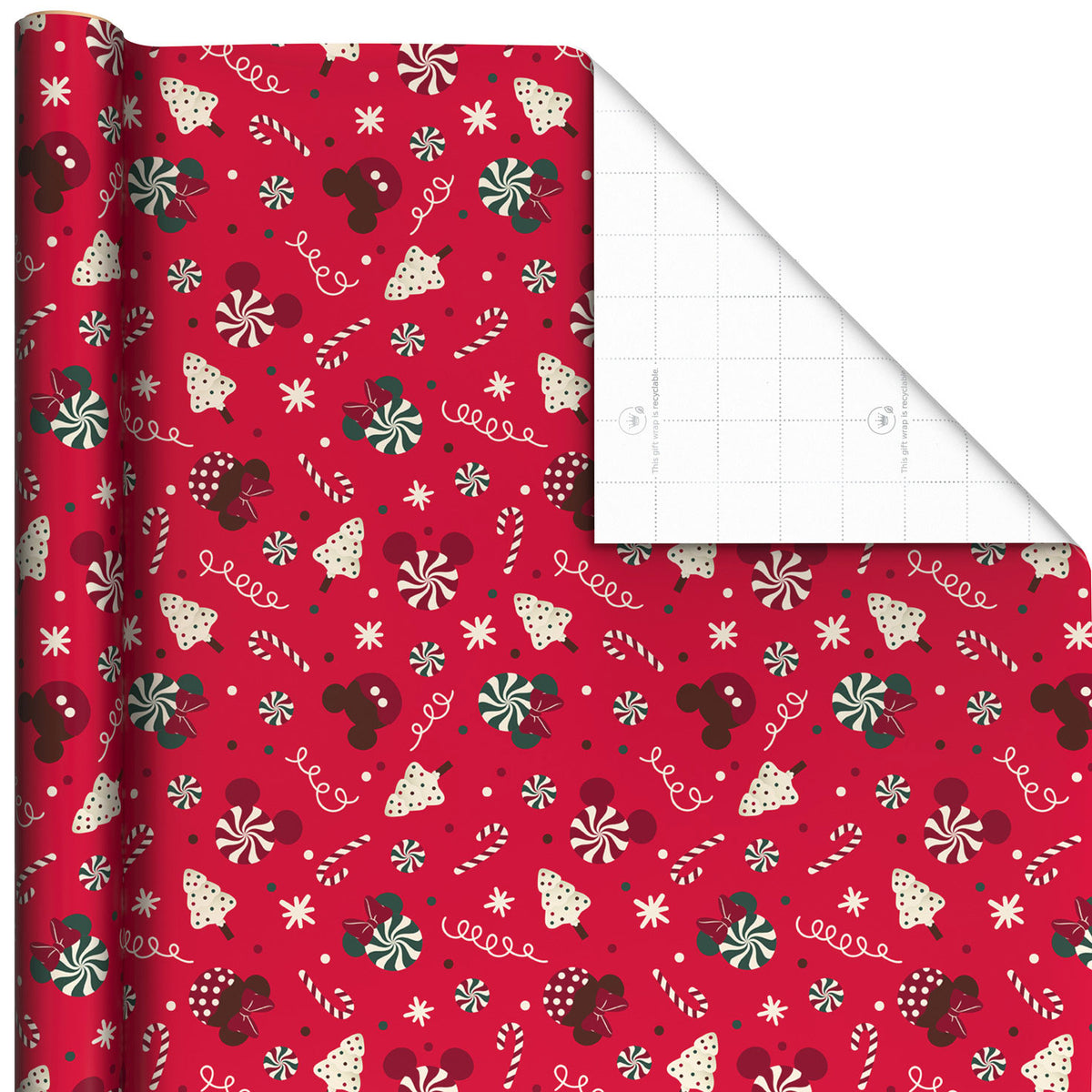 Hallmark Disney Mickey and Minnie Treats on Red Jumbo Christmas Wrapping Paper Roll, 70 sq. ft.