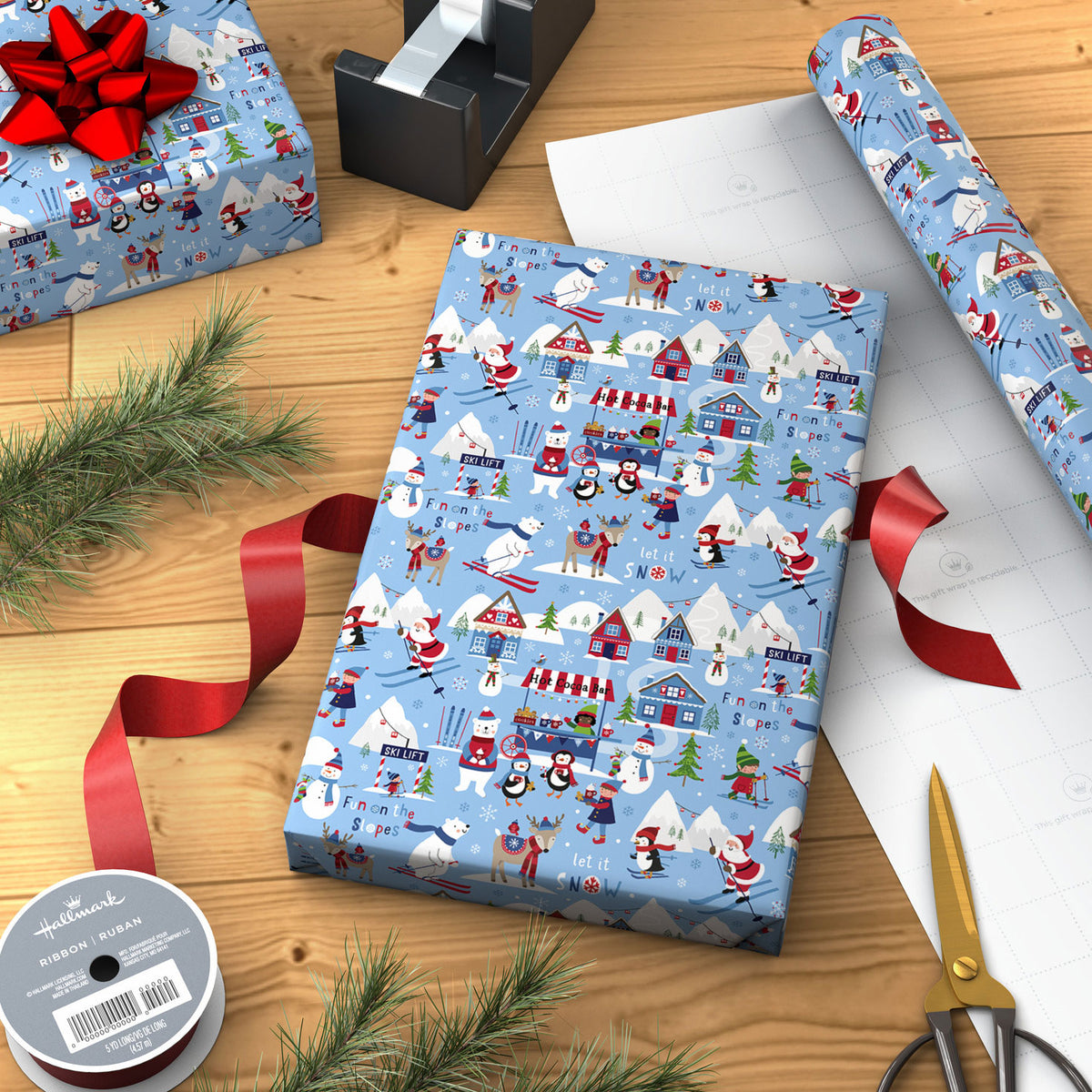 Hallmark Santa's Village on Blue Jumbo Christmas Wrapping Paper Roll, 90 sq. ft.