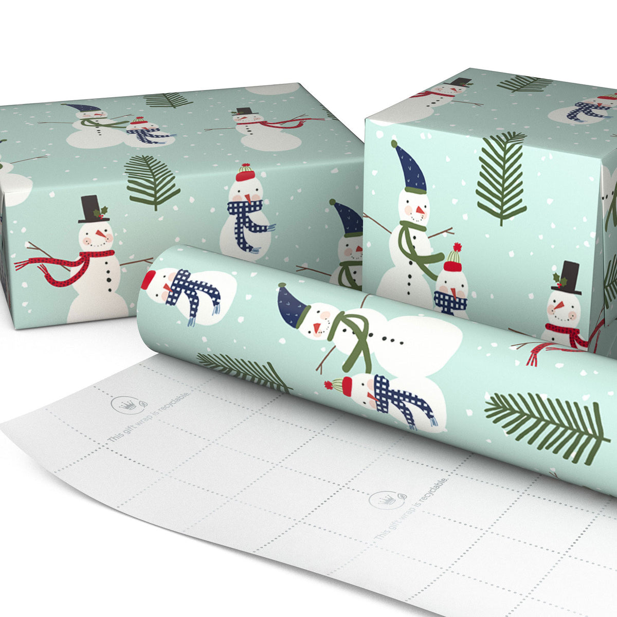 Hallmark Snowmen on Mint Green Jumbo Christmas Wrapping Paper Roll, 90 sq. ft.