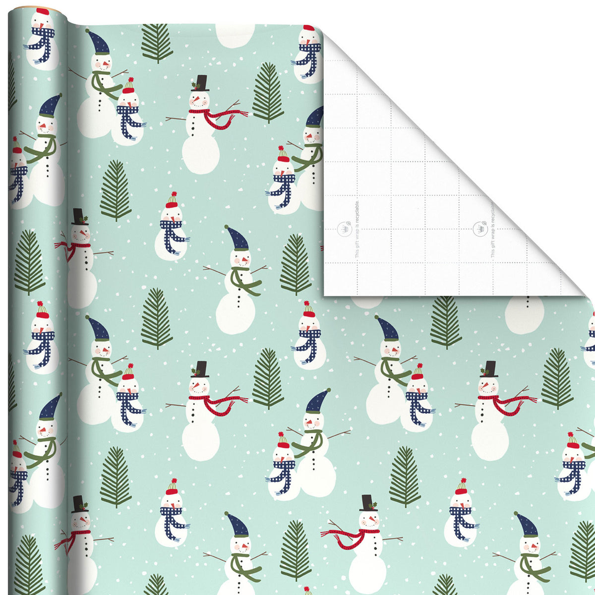 Hallmark Snowmen on Mint Green Jumbo Christmas Wrapping Paper Roll, 90 sq. ft.