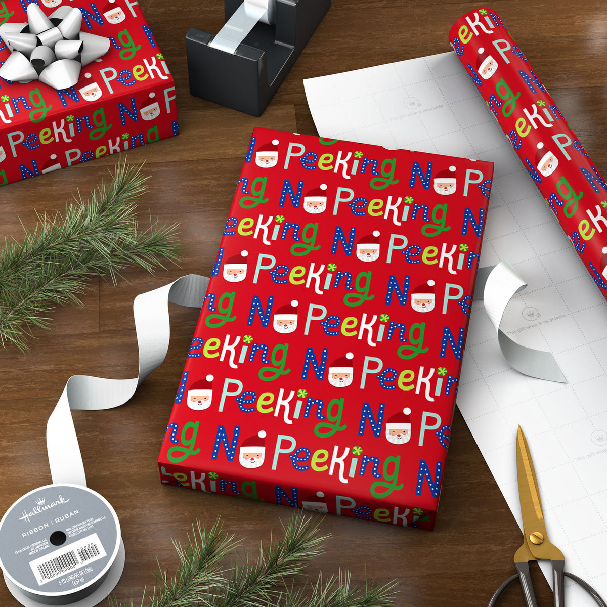 Hallmark No Peeking Jumbo Christmas Wrapping Paper Roll, 90 sq. ft.