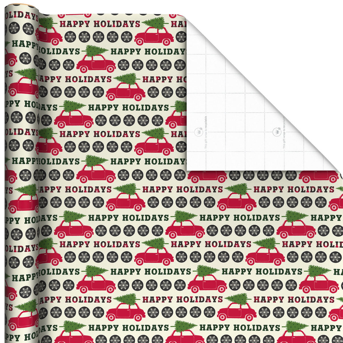 Hallmark Red Car with Snowflakes Jumbo Christmas Wrapping Paper Roll, 90 sq. ft.